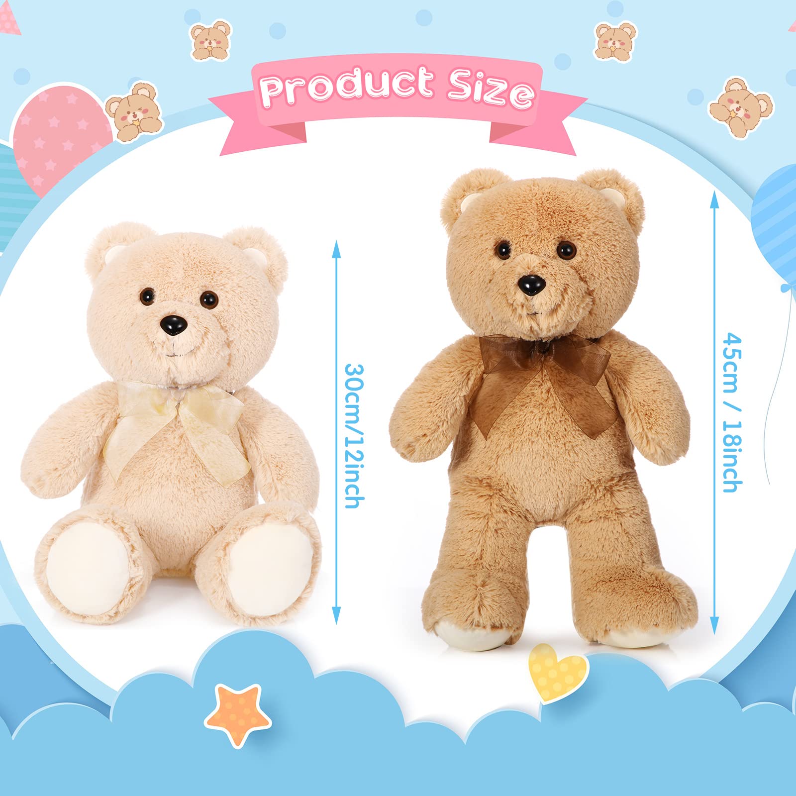 HyDren 2 Pcs 18 Inch Bears Stuffed Animal Bear Plush Animal Bears with Bows Large Size Plush Bear for Birthday Gifts for Relatives and Friend, Various, Party Decorations and More