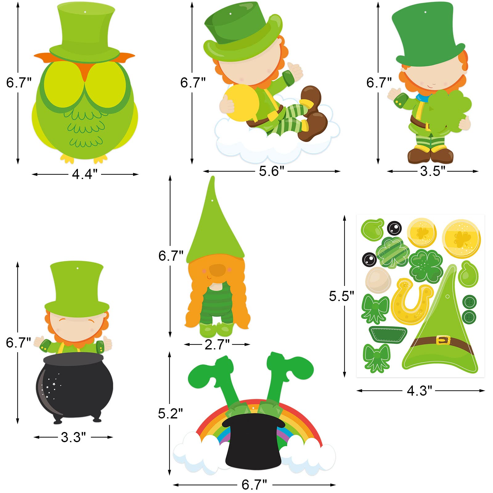 Fancy Land St. Patrick Day Craft Kit for Kids Make A St. Patrick's Day Stickers Leprechauns Shamrock Owl for Party 30Pack