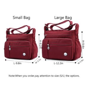 Blostirno Women's Crossbody Bag Nylon Waterproof Shoulder Handbags Purses Travel Bags with Muitipockets Wine Red S