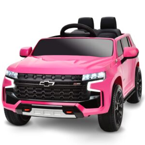 Blitzshark 12V Kids Ride on Car Compatible for Chevrolet Tahoe Battery Powered Electric Vehicle for Kids, with 7AH Big Battery, 2.4G Remote Control, Spring Suspension, Bright Lights, Music, Pink