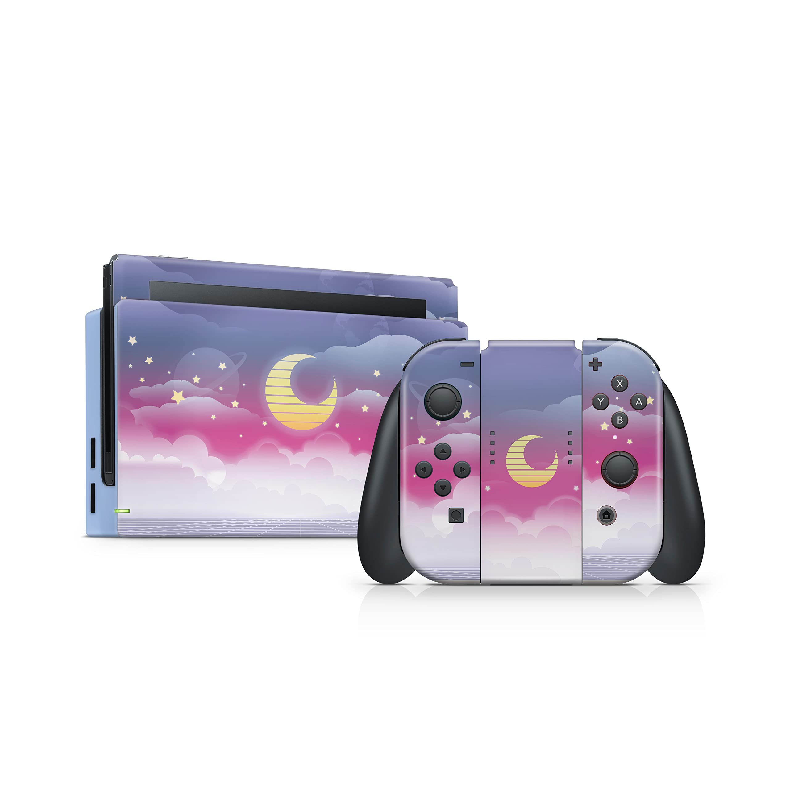 Tacky Design Clouds Skin Compatible with Nintendo Switch Skin Wrap Cover, Moon Skin for Nintendo Switch Stickers, Premium Vinyl 3M Full Wrap Decal, Purple Starry Sky Skin.