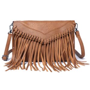 Lytosmoo Vintage Fringe Purse Fringe Hobo Bags for Women Vegan Leather Tassel Hippie Crossbody Bag 02-Brown