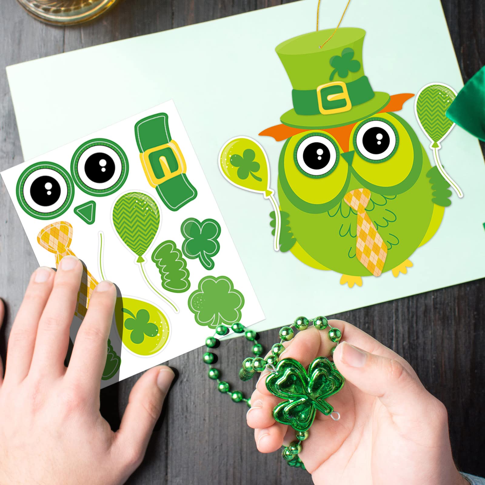 Fancy Land St. Patrick Day Craft Kit for Kids Make A St. Patrick's Day Stickers Leprechauns Shamrock Owl for Party 30Pack