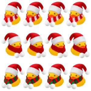 12 Pcs Christmas Mini Rubber Duckies in Bulk with Christmas Hats and Scarf Christmas Rubber Duckies Bath Toy for Christmas Party Winter Holiday Favors Goodie Bag Fillers