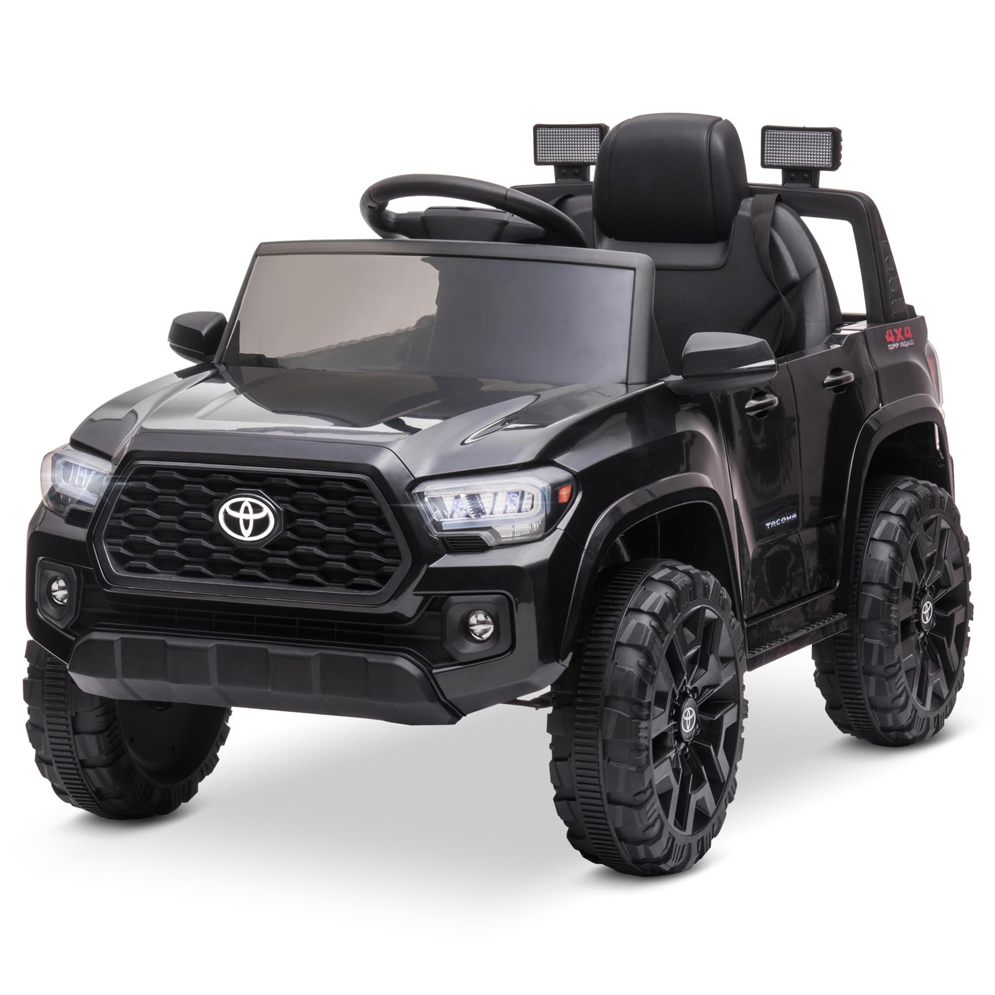 Blitzshark 12V Kids Ride on Car Compatible with Toyota Tacoma Battery Powered Motorized Electric Vehicle, with Remote Control, Digital Display, Spring Suspension, Storage Space, Music &FM, Black