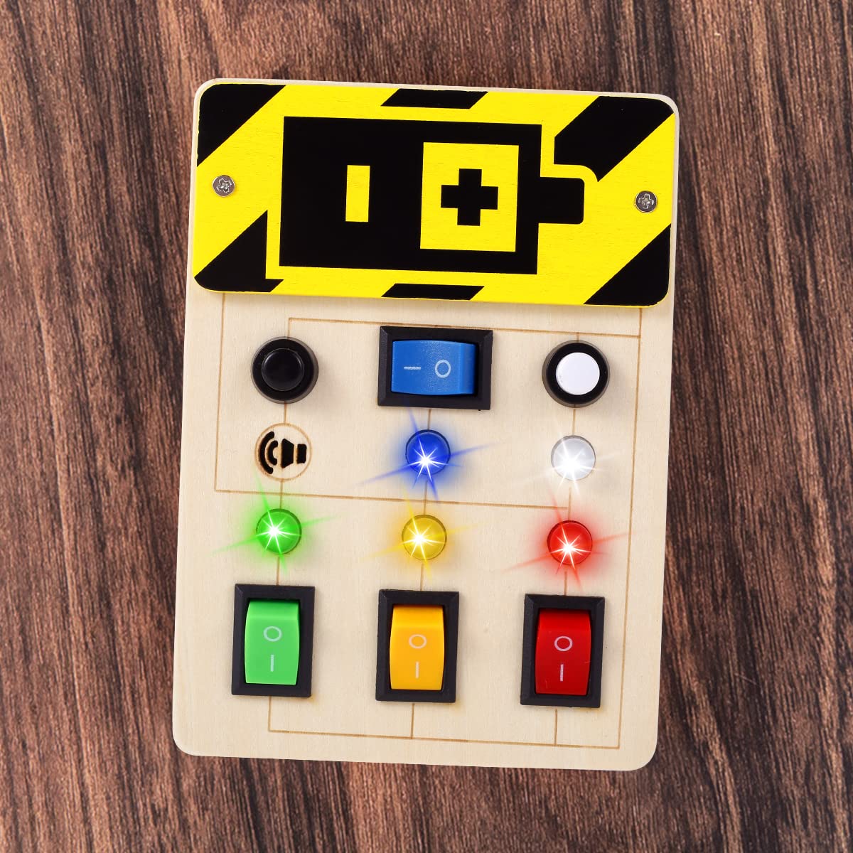 HOTBEST Montessori Busy Board for Toddlers, LED Light Switch Toys Sensory Toys, Wooden Sensory Toys with Light Up LED Buttons, Educational Learning Toy for Boys & Girls