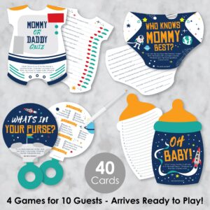 Big Dot of Happiness Blast Off to Outer Space - 4 Rocket Ship Baby Shower Games - 10 Cards Each - Gamerific Bundle