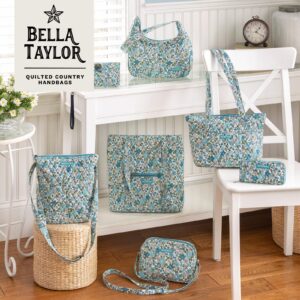 Bella Taylor RFID Wristlet Cash System Wallet for Cash Envelope Budgeting | Money Organizer Budget Wallet | Cash Stuffing Wallet | Quilted Cotton Delicate Floral Blue