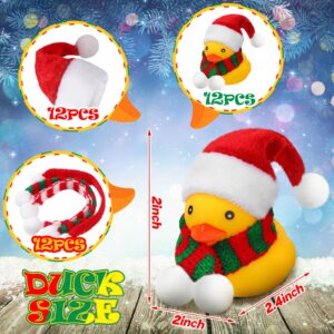 12 Pcs Christmas Mini Rubber Duckies in Bulk with Christmas Hats and Scarf Christmas Rubber Duckies Bath Toy for Christmas Party Winter Holiday Favors Goodie Bag Fillers