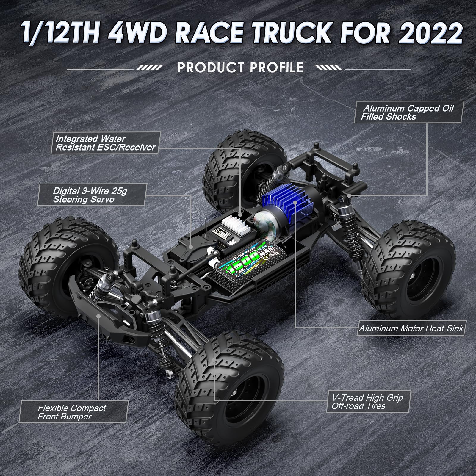 HAIBOXING 1:12 Scale RC Cars 903 RC Monster Truck, 38 km/h Speed Hobby Fast RC Cars for Kids and Adults Toy Gifts, 2.4 GHz 4WD Electric Powered Remote Control Trucks Ready to Run 40+ Min Playtime