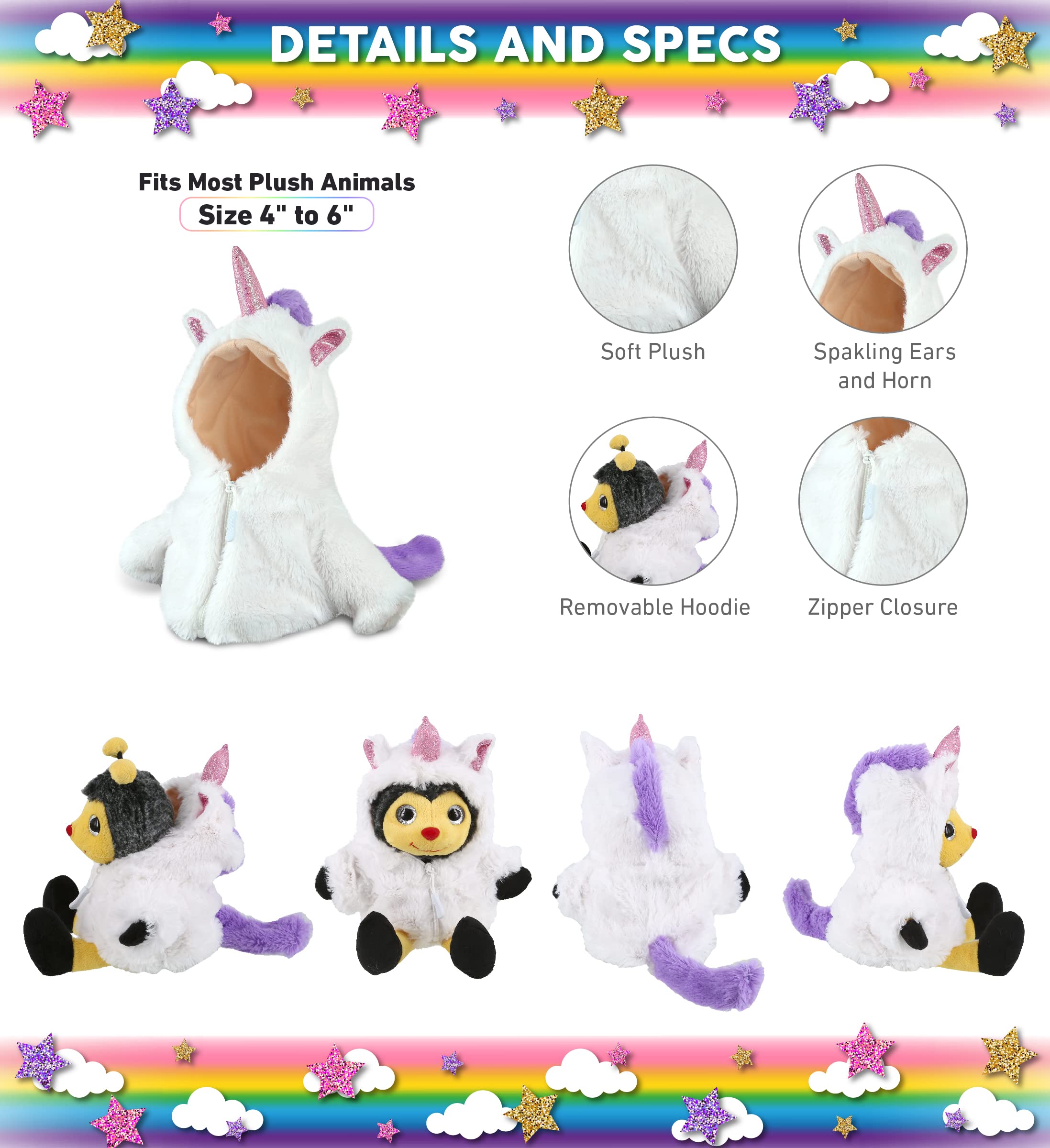 DolliBu Unicorn Dress Up Set for Teddy Bear Plush Toy – White Unicorn Plush Costume for Stuffed Animals, Cute Stuffed Plush Unicorn Jacket Teddy Bear Costume, Stuffed Animal Clothes – Small