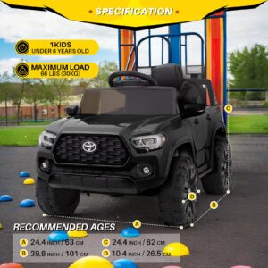 Blitzshark 12V Kids Ride on Car Compatible with Toyota Tacoma Battery Powered Motorized Electric Vehicle, with Remote Control, Digital Display, Spring Suspension, Storage Space, Music &FM, Black