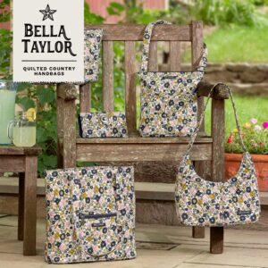 Bella Taylor Simple Crossbody Purse for Women, Small Shoulder Handbag, Quilted Cotton Delicate Floral Charcoal