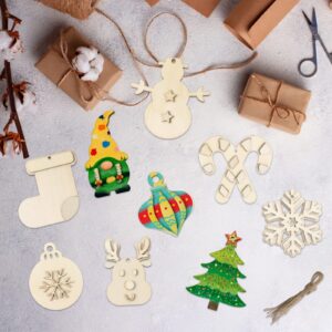 GuassLee Christmas Ornament Crafts for Kids - Make Your Own Ornament Kit with Christmas Wooden Crafts with Piant Set, Gem Stickers, Poms and Bells, Ornament Making Kit for Kids Holiday Xmas Favors