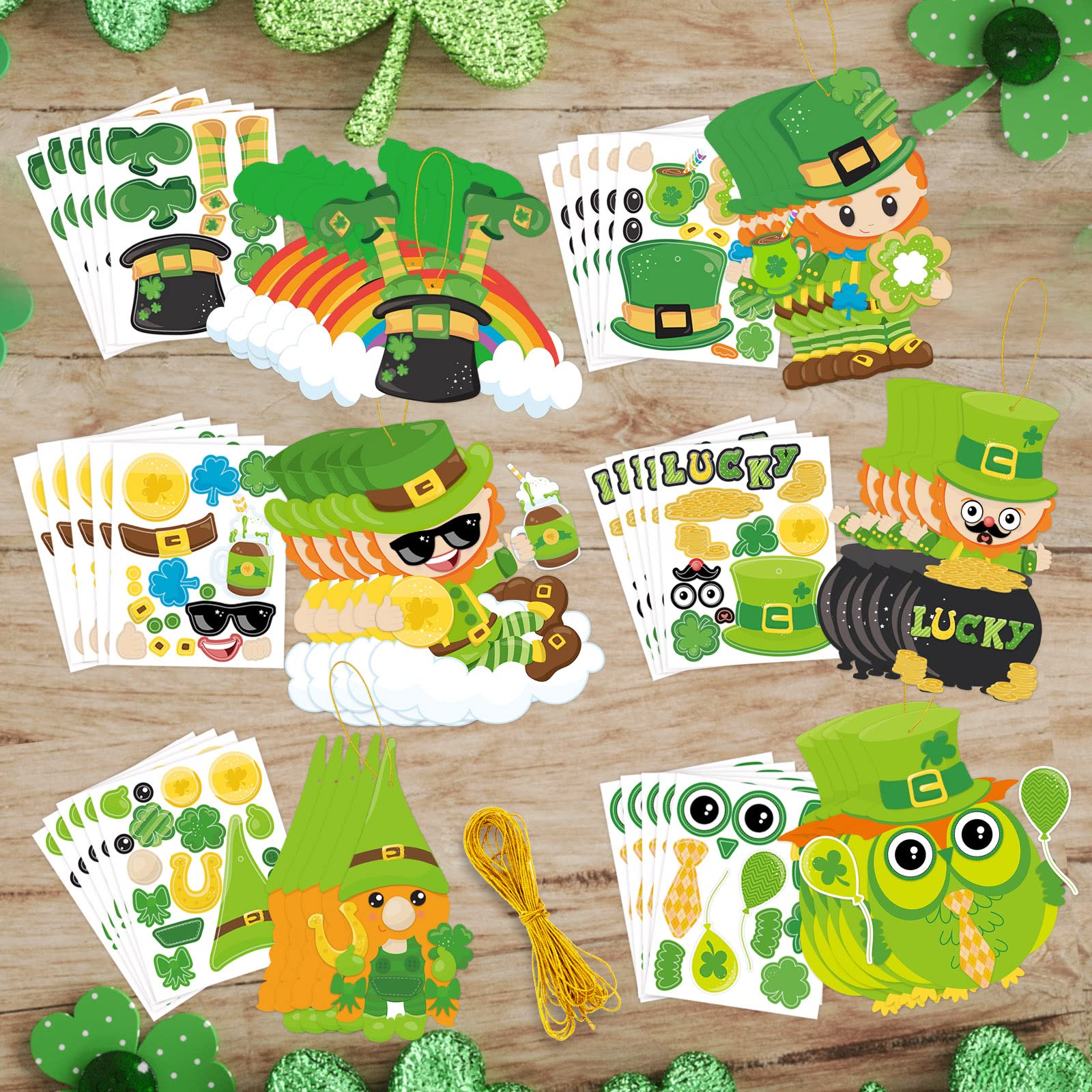 Fancy Land St. Patrick Day Craft Kit for Kids Make A St. Patrick's Day Stickers Leprechauns Shamrock Owl for Party 30Pack