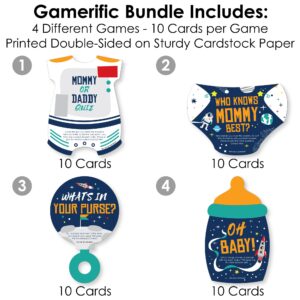 Big Dot of Happiness Blast Off to Outer Space - 4 Rocket Ship Baby Shower Games - 10 Cards Each - Gamerific Bundle