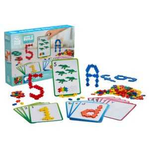 plus plus - learn to build abc & 123-400 pieces, 40 flash cards - construction building stem/steam toy, interlocking mini puzzle blocks for kids