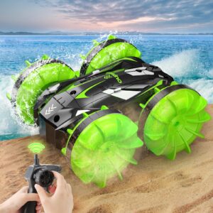 mavrec toys amphibious remote control car, kids toys for 6-12 year old boys, 2.4ghz rc cars with 360° flip, 4wd off-road waterproof rc stunt car, christmas birthday gifts for kids (green)