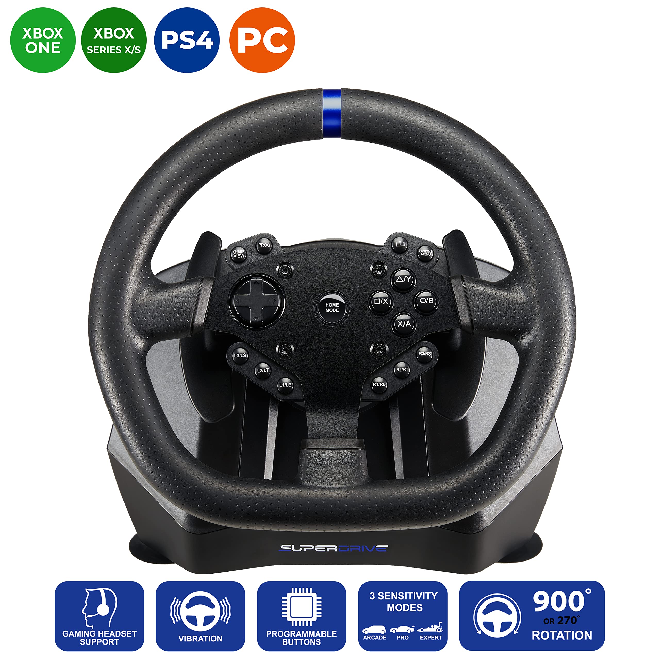 SUBSONIC Superdrive - SV950 steering wheel with pedals and paddles for Xbox Serie X/S, PS4, Xbox One, PC (programmable for all games)