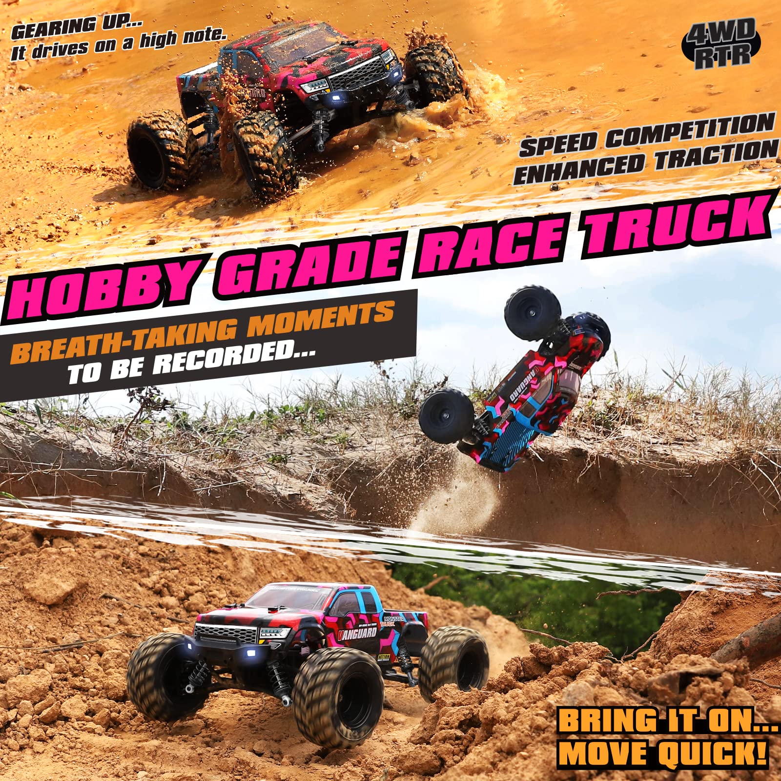 HAIBOXING 1:12 Scale RC Cars 903 RC Monster Truck, 38 km/h Speed Hobby Fast RC Cars for Kids and Adults Toy Gifts, 2.4 GHz 4WD Electric Powered Remote Control Trucks Ready to Run 40+ Min Playtime