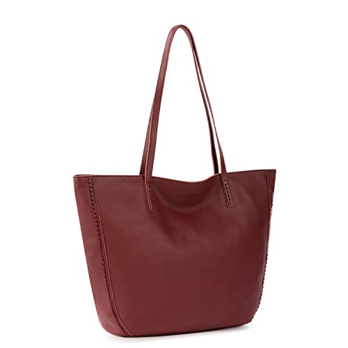 The Sak Faye Tote Bag in Leather, Large Purse with Double Shoulder Straps, Cabernet Vachetta