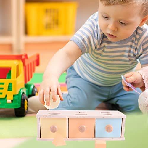 MORITECK Montessori 3 in 1 Object Permanence Box Coin Box Shape Sorter for 8 Months up Baby Wooden Toy for Boy Girls Christmas Birthday Gift