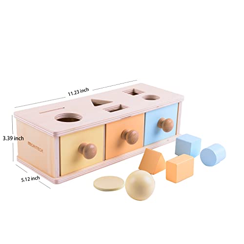 MORITECK Montessori 3 in 1 Object Permanence Box Coin Box Shape Sorter for 8 Months up Baby Wooden Toy for Boy Girls Christmas Birthday Gift