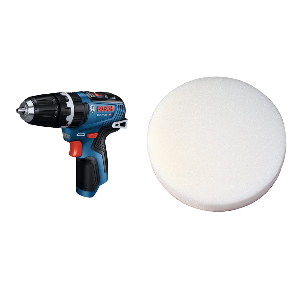 Bosch GSB12V-300N 12V Max Brushless 3/8 In. Hammer Drill/Driver (Bare Tool)&BOSCH RS013 5 In. Sponge Applicator Pad, White