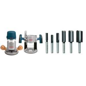 bosch 1617evspk wood 12 amp router tool combo kit - 2.25 horsepower plunge router & fixed base with a variable speed&bosch 6 pc. carbide-tipped groove cutter router bit set