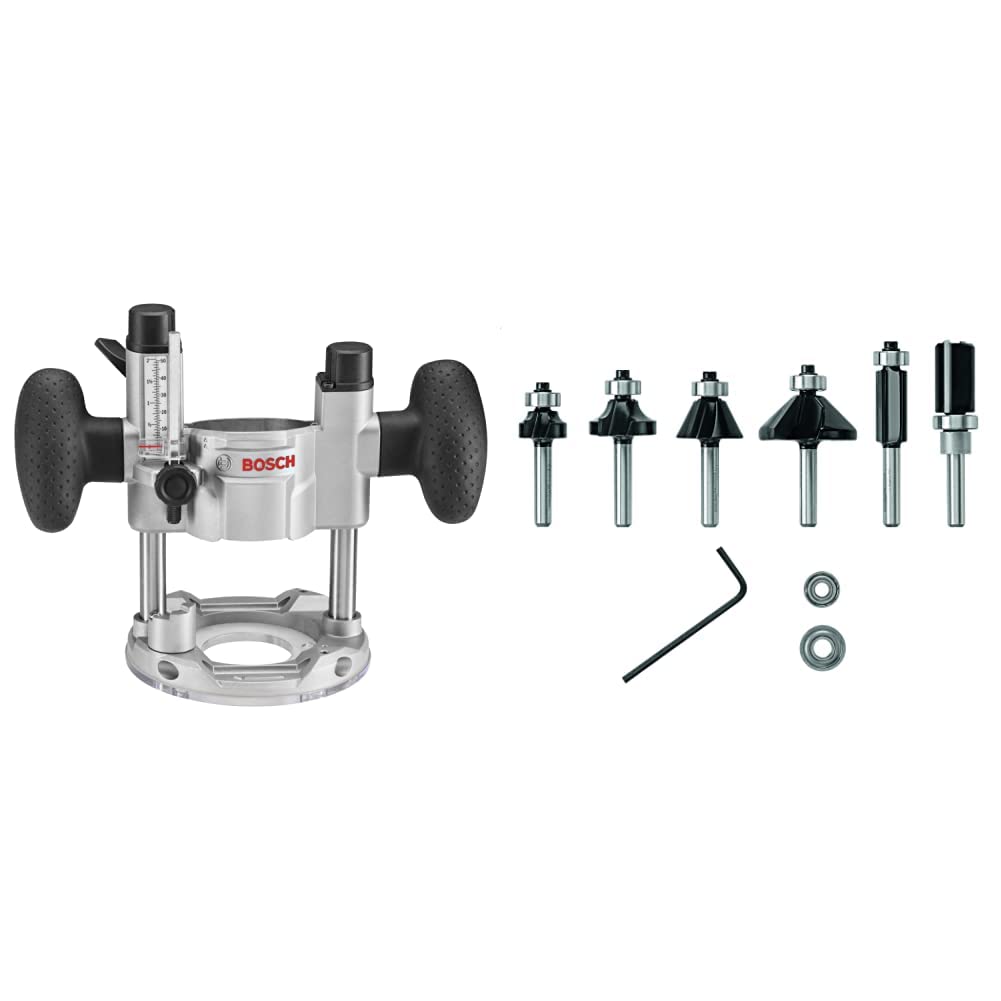 Bosch PR011 Colt Router Plunge Base for PR10E/PR20EVS Routers&BOSCH 6 pc. Carbide-Tipped Trim and Edging Router Bit Set