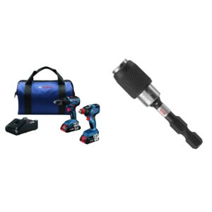 bosch gxl18v-233b25 18v 2-tool combo kit with 1/2 in. hammer drill/driver, freak 1/4 in. & 1/2 in. two-in-one bit/socket impact driver and (2) core18v 4.0 ah compact batteries&bosch itbhqc201 2 1/4"