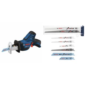 bosch ps60n 12v max pocket reciprocating saw (bare tool), blue&bosch rsap8pk 8 pc. all-purpose reciprocating saw blade set