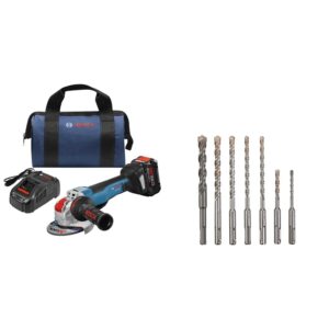 bosch gwx18v-50pcb14 18v x-lock brushless connected-ready 4-1/2in. – 5 in.angle grinder kit with (1)core18v 8.0ah performance battery&bosch 7 piece carbide-tipped sds-plus rotary hammer drill bit set