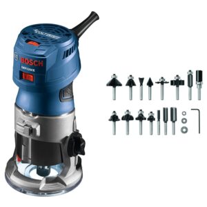 bosch gkf125cen colt 1.25 hp (max) variable-speed palm router tool&bosch 15 pc. carbide-tipped wood router bit set