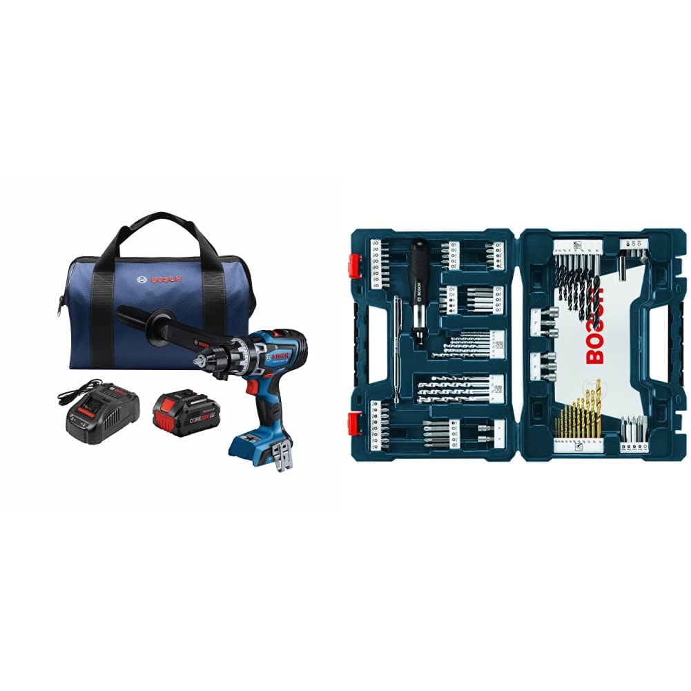 Bosch GSB18V-1330CB1418V Connected-Ready 1/2 In. Hammer Drill/Driver Kit with (1) CORE18V 8.0 Ah PROFACTOR Performance Battery&BOSCH 91-Piece Drilling and Driving Mixed Set MS4091