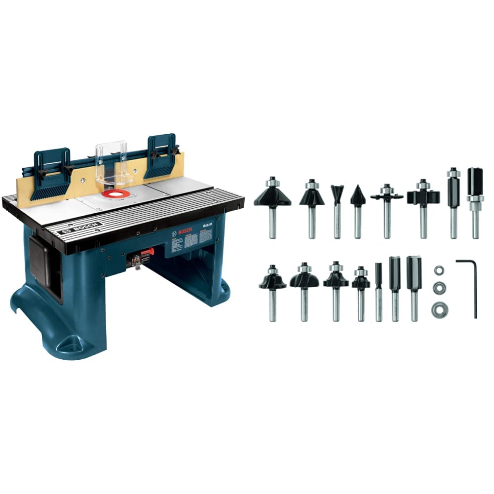 BOSCH Benchtop Router Table RA1181&BOSCH 15 pc. Carbide-Tipped Wood Router Bit Set