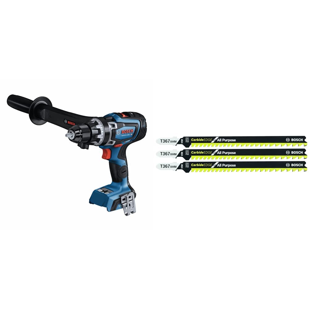 Bosch GSR18V-1330CN PROFACTOR 18V Connected-Ready 1/2 In. Drill/Driver (Bare Tool)&BOSCH T367XHM3 5-7 TPI Carbide Edge T-Shank Jig Saw Blades for All-Purpose (3 Piece), 5-3/16