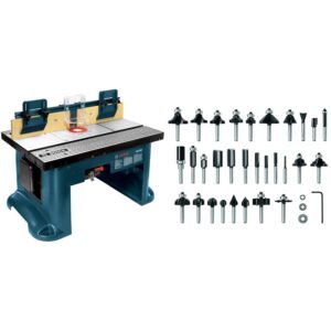 bosch benchtop router table ra1181&bosch 30 pc. carbide-tipped wood router bit set