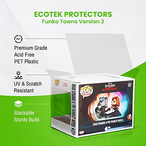 EcoTEK Protectors Town Protector, Compatible with Pop Towns, Moments Protector, Clear Pop Case, Acid Free, Comes with Locking Tab, 0.45mm 2 Pack