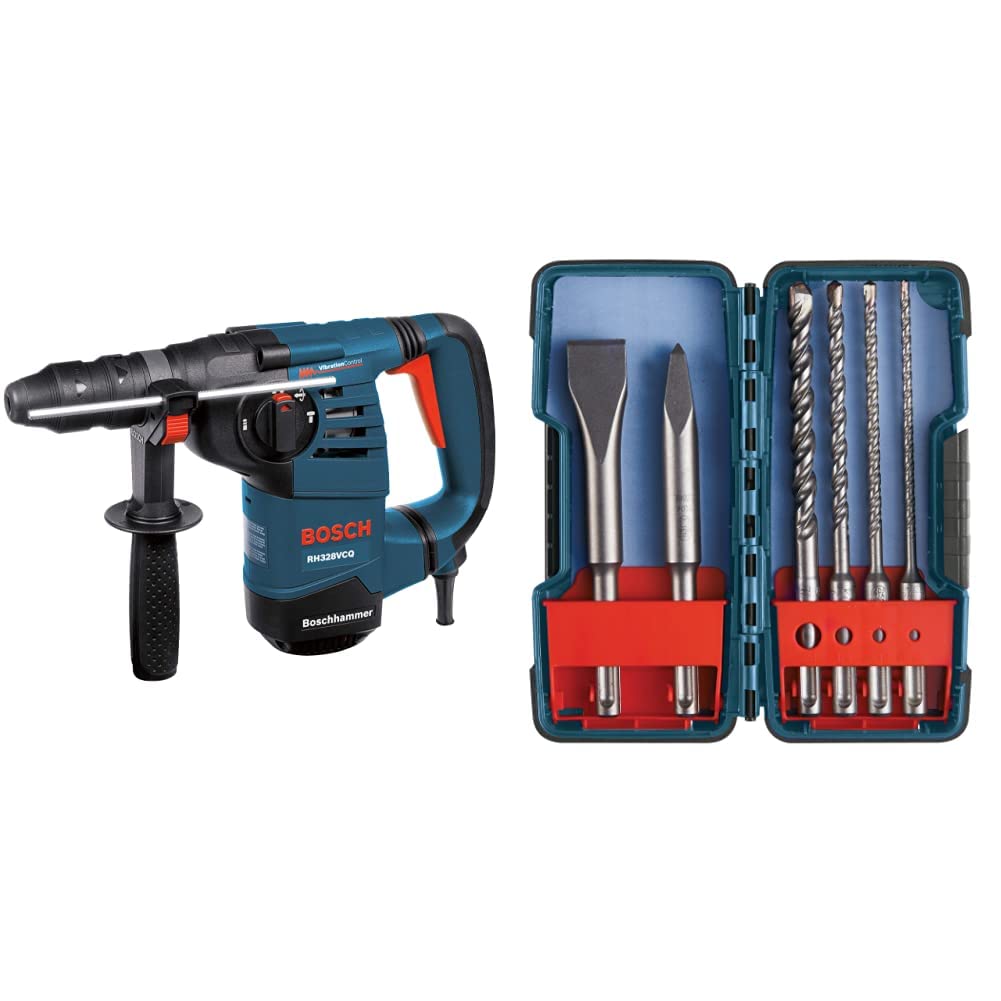 BOSCH RH328VCQ 1-1/8-Inch SDS Rotary Hammer Kit&BOSCH 6 Piece SDS-plus Masonry Trade Bit Set, Chisels and Carbide, HCST006