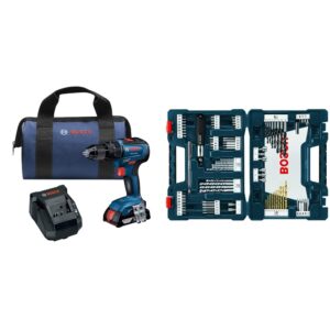 bosch gsb18v-490b12 18v ec brushless 1/2 in. hammer drill/driver kit with (1) 2.0 ah slimpack battery&bosch 91-piece drilling and driving mixed set ms4091