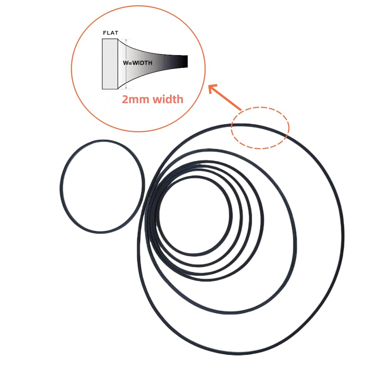 Sam&Johnny 40-135MM Mixed Square Cassette Tape Machine Recorder Rubber Belt for Repair Walkman CD DVD Drives 2mm Width Machine Rubber Belts(50PCS)