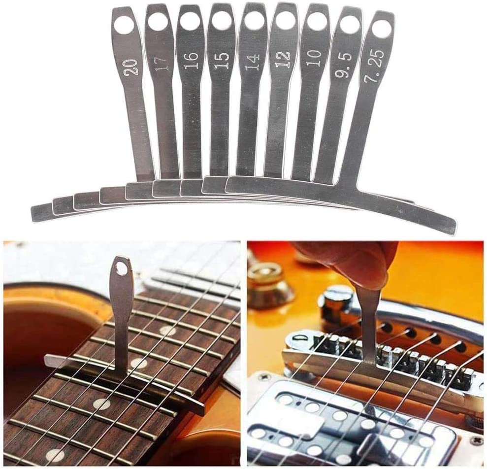 jiayouy Set of 14 Pieces Luthier Tools Set Guitar Neck Notched Straight Edge 9pcs Guitar Radius Gauge String Action Gauge Ruler Fret Rocker Fret Leveling Beam for Guitar and Bass Setup Tool