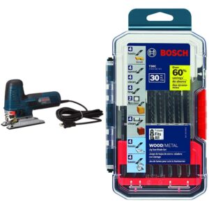 bosch 7.2 amp barrel-grip jig saw kit js572ebk&bosch t30c t-shank multi-purpose jigsaw blades, 30 piece, assorted, jig saw blade set for cutting wood and metal