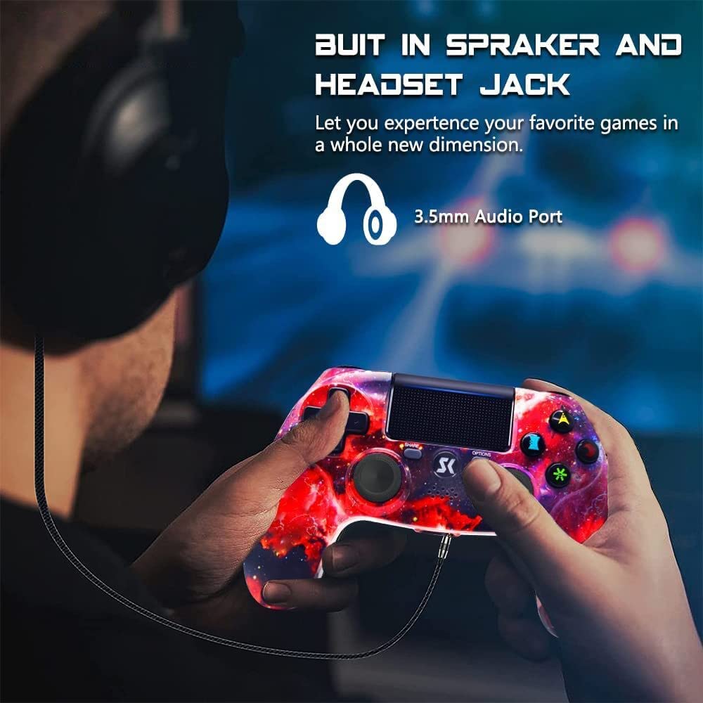 2 Pack Wireless Controller for PS4, Controller for Sony PlayStation 4, Double Shock 6-Axis Motion Sensor, Sensitive Touch Pad, Built-in Speaker & Headphone Jack, Compatible with PS4/Pro/Slim