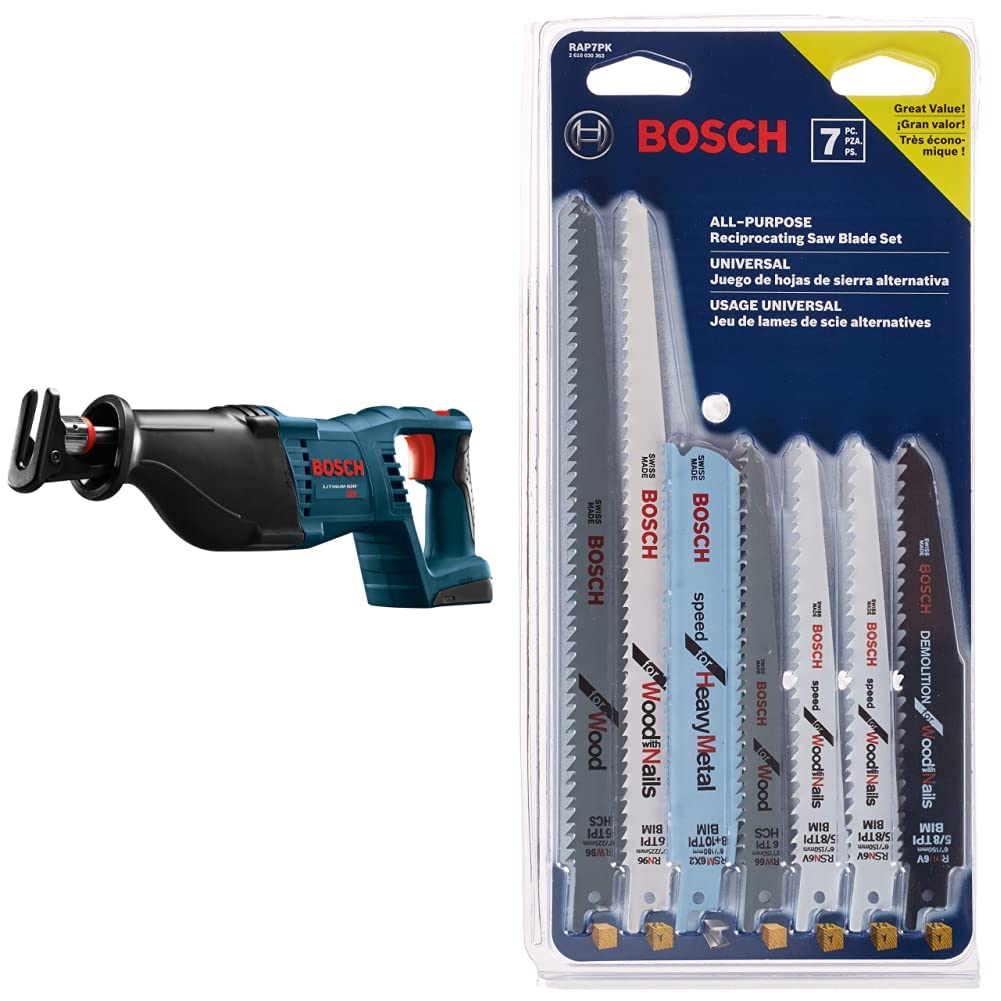 BOSCH Bare-Tool CRS180B 18-Volt Lithium-Ion Reciprocating Saw&BOSCH RAP7PK 7-Piece Reciprocating Saw Blade Set