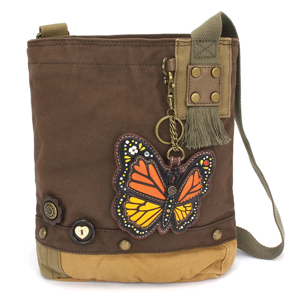 CHALA Patch Cross-Body Women Handbag, Canvas Messenger Bag - Monarch Butterfly - Dark Brown