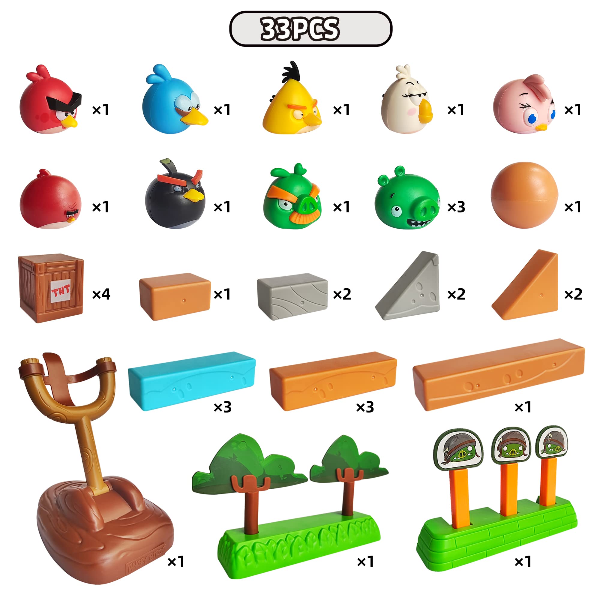 ROLOSO Newly Licensed Angry Birds Toys Playsets Build N’ Launch Construction Brick Assembly Building Blocks Sets Pig City Strike 2 Takedown Space Planet Game Catapult Slingshot Gift Box 33pcs