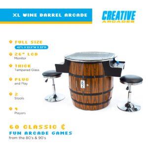 Creative Arcades Commercial Grade 26" XL Wine Barrel Style Pub Arcade Machine | Thick Tempered Glass Top | Classic Games | 2 Sanwa Joysticks | 2 Stools