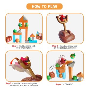 ROLOSO Newly Licensed Angry Birds Toys Playsets Build N’ Launch Construction Brick Assembly Building Blocks Sets Pig City Strike 2 Takedown Space Planet Game Catapult Slingshot Gift Box 33pcs